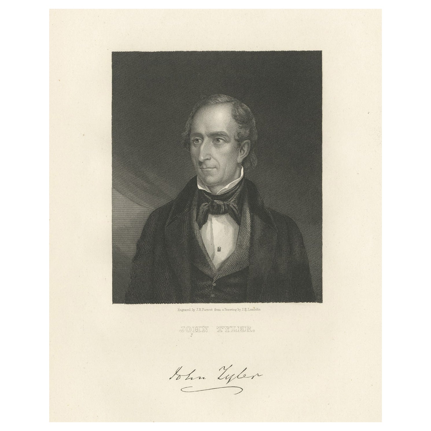  Old Print of John Tyler, the Tenth President of the United States, ca.1865 For Sale