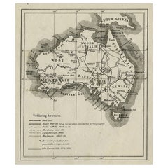 Old Map of Australia Showing The Routes of the Main Explorers, ca.1900