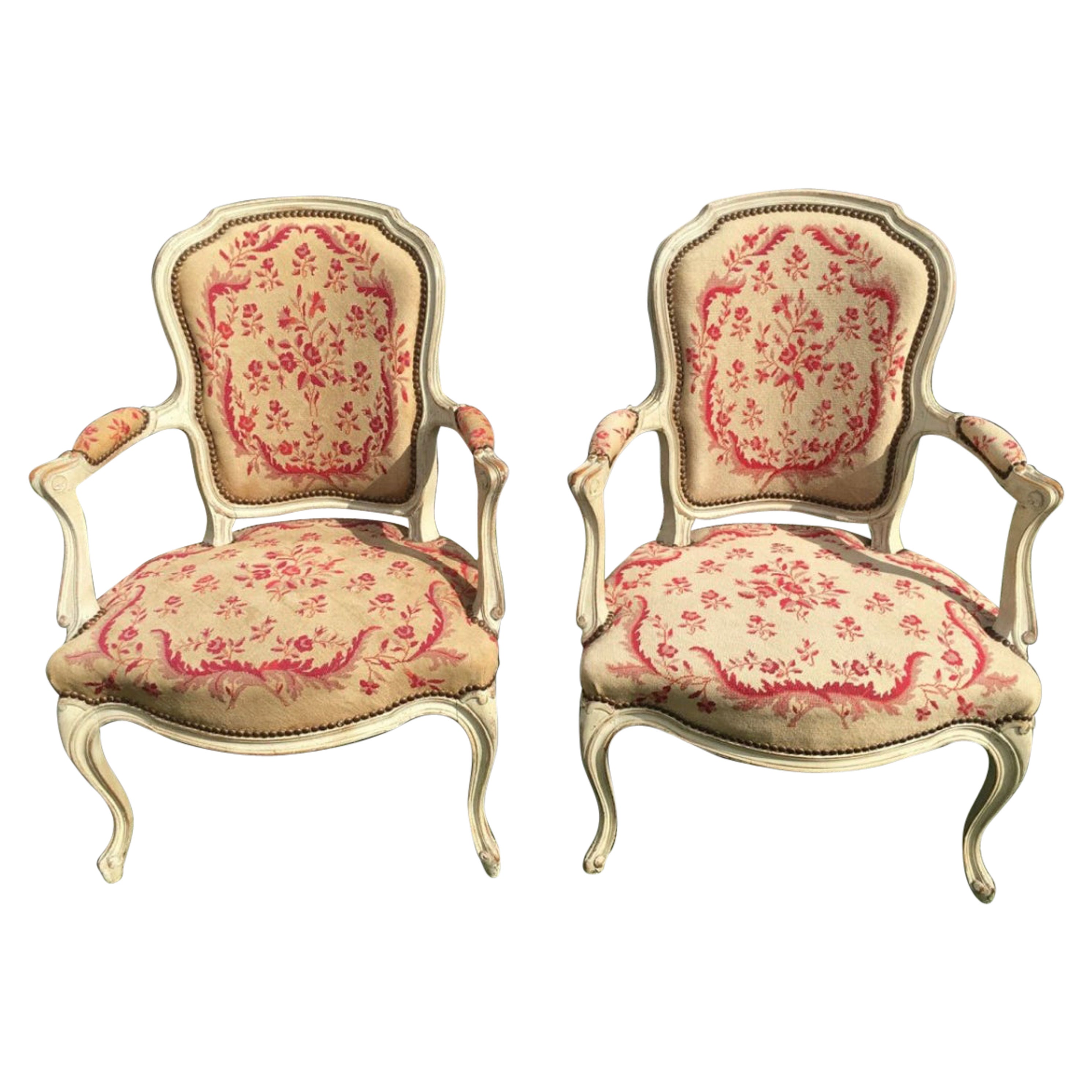 18th Century, Pair of Laquered Armchairs, Louis XV Period For Sale