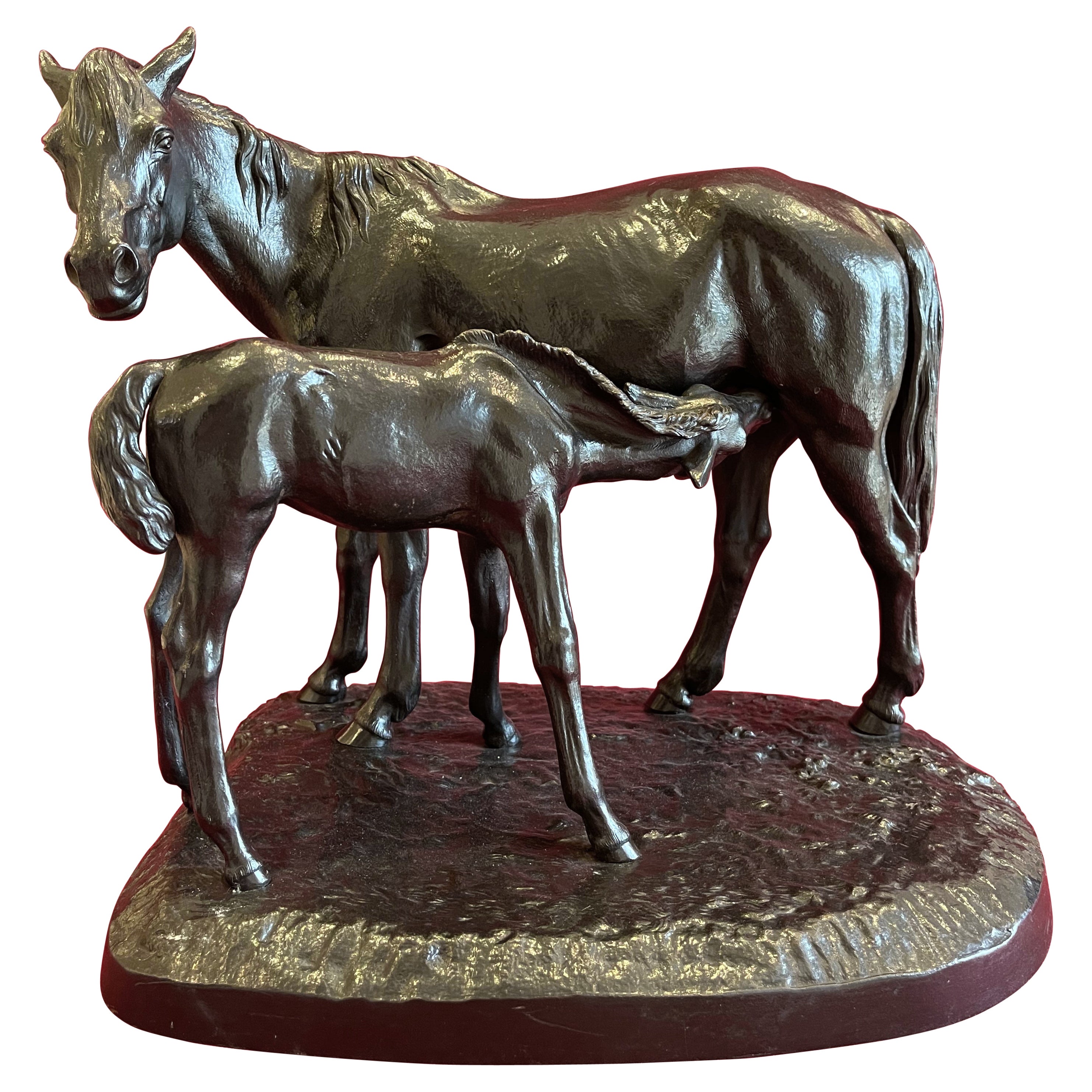 Christophe Fratin, Cast Iron Statue Mare and Foal, 19th Century For Sale