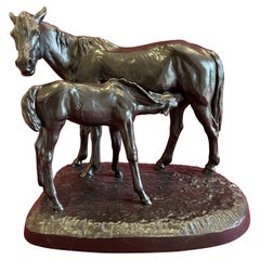 Christophe Fratin, Cast Iron Statue Mare and Foal, 19th Century