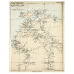 Antique Northern Australia Map with The Routes of Explorers Ringwood and McMinn, 1878