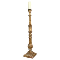 18th C Tall Gold Baroque Altar Pricket Candlestick