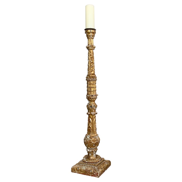 18th Century Tall Baroque Altar Pricket Candlestick For Sale