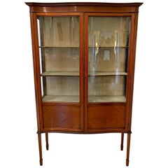 Antique Edwardian Quality Mahogany Inlaid Serpentine Front Display Cabinet
