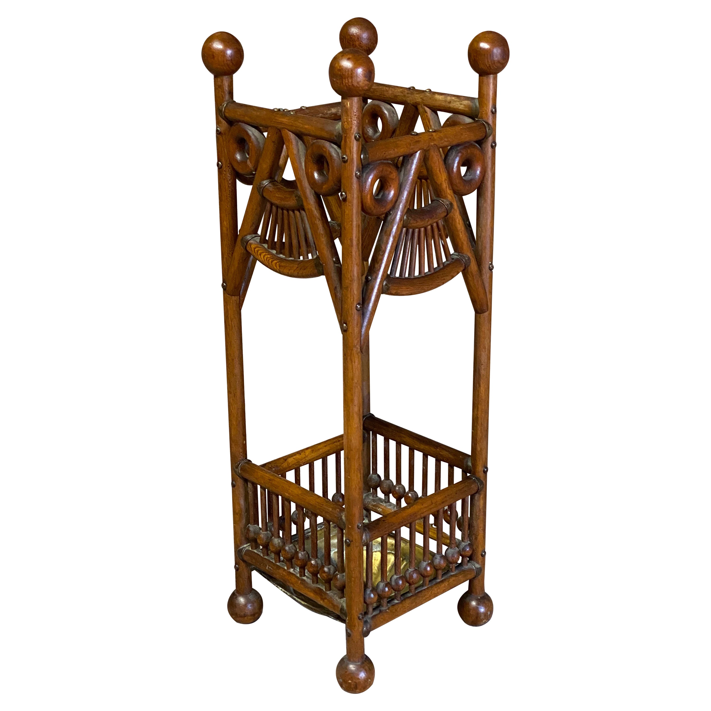 Victorian Beech and Brass Stick and Ball Umbrella Stand