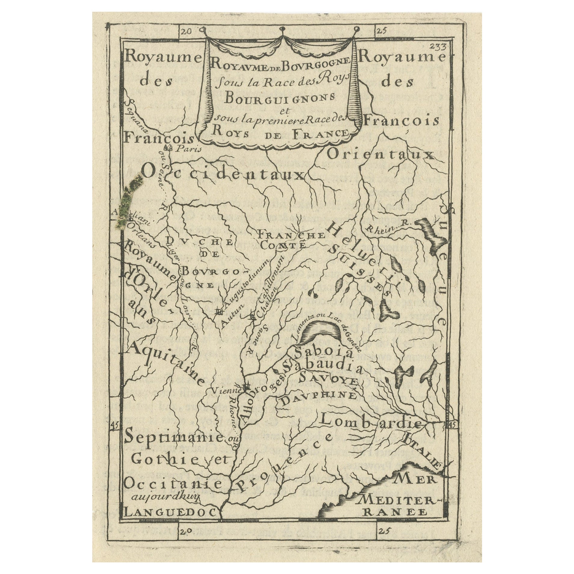 Nice Detailed Antique Miniature Map of the Burgundy Wine Region, France, ca.1683 For Sale