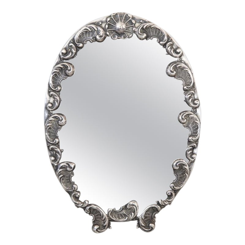 Antique English Art Nouveau Silver Vanity Dresser Mirror