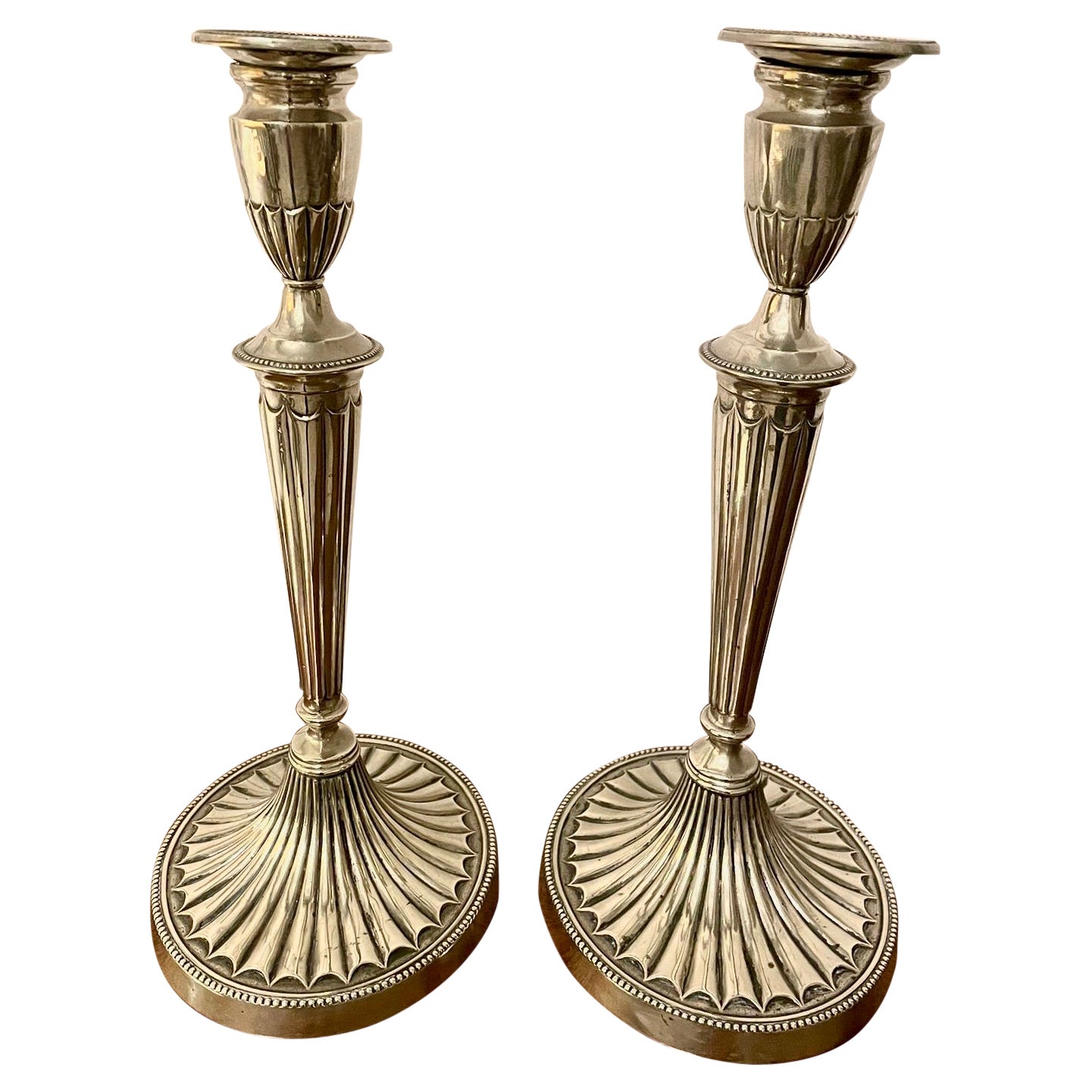 Pair Antique Edwardian Silver Painted Candlesticks  For Sale
