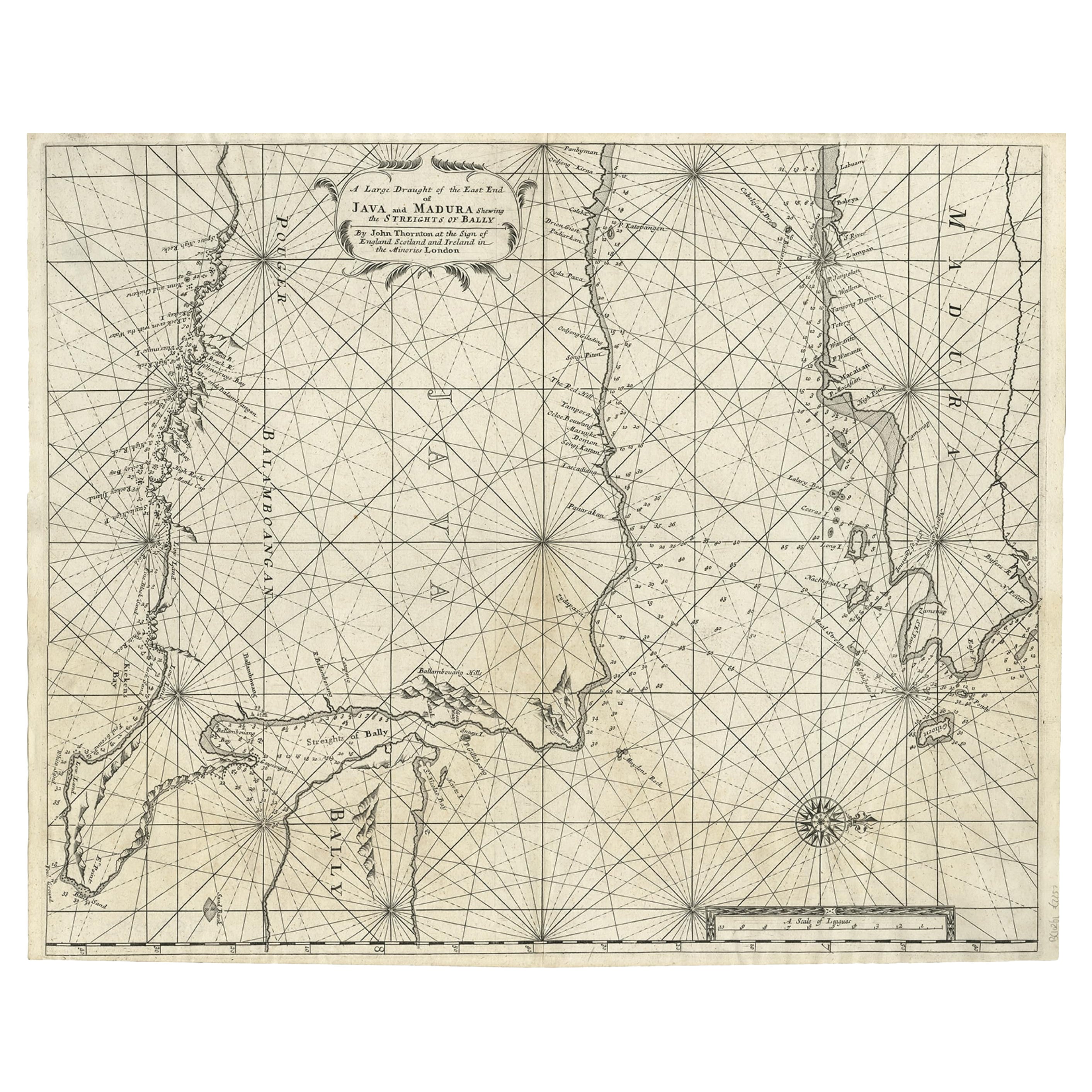 Rare Old English Sea Chart of Part of Indonesia with Java, Madura and Bali, 1711 For Sale