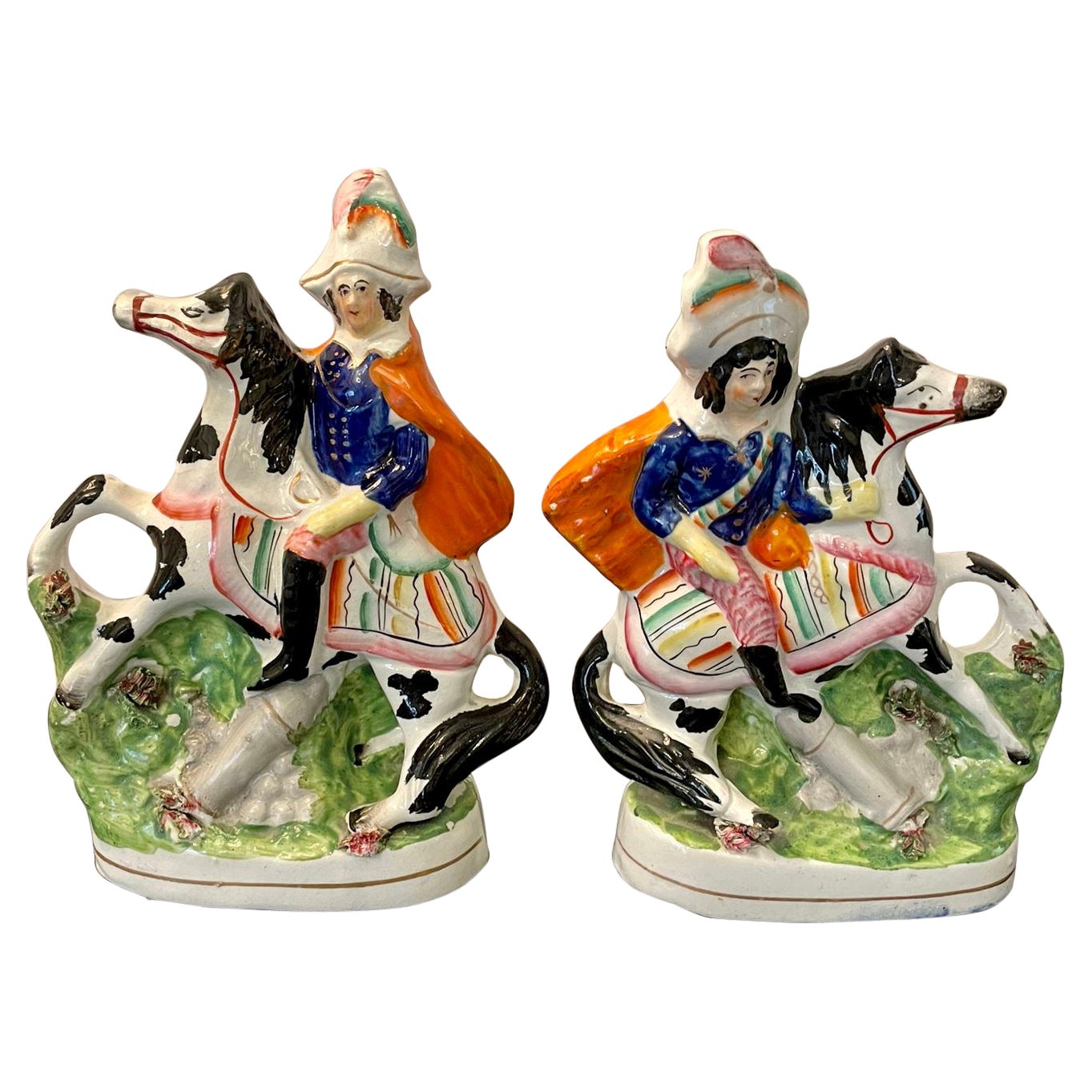 Paar antike viktorianische Staffordshire-Figuren im Angebot
