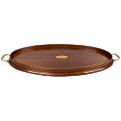 Antique English Inlaid Mahogany Gallery Serving Tray