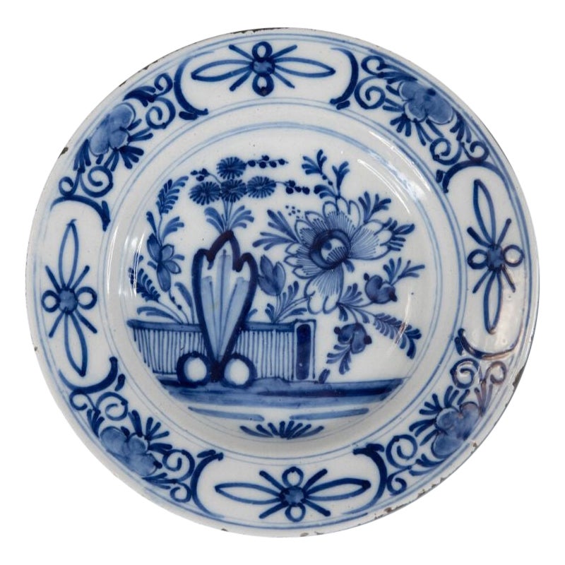 Antique 18th Century Dutch Delft Floral Plate
