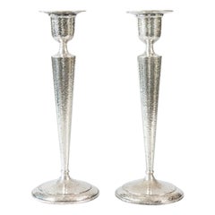 Mid-Century Hammered Silver Plate Candlesticks, a Pair