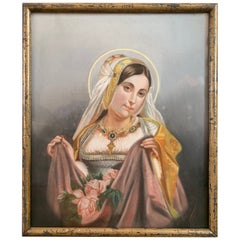 Antique « Portrait of the Virgin In Finery » Pastel, 19th Century