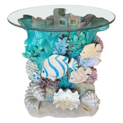 Hand Painted Plaster Echo Aquatic Side Table by Domestications, circa 1998