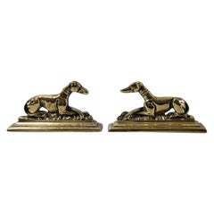 Antique English Brass Greyhounds Sporting Dogs Bookends Mantel Ornaments, A Pair