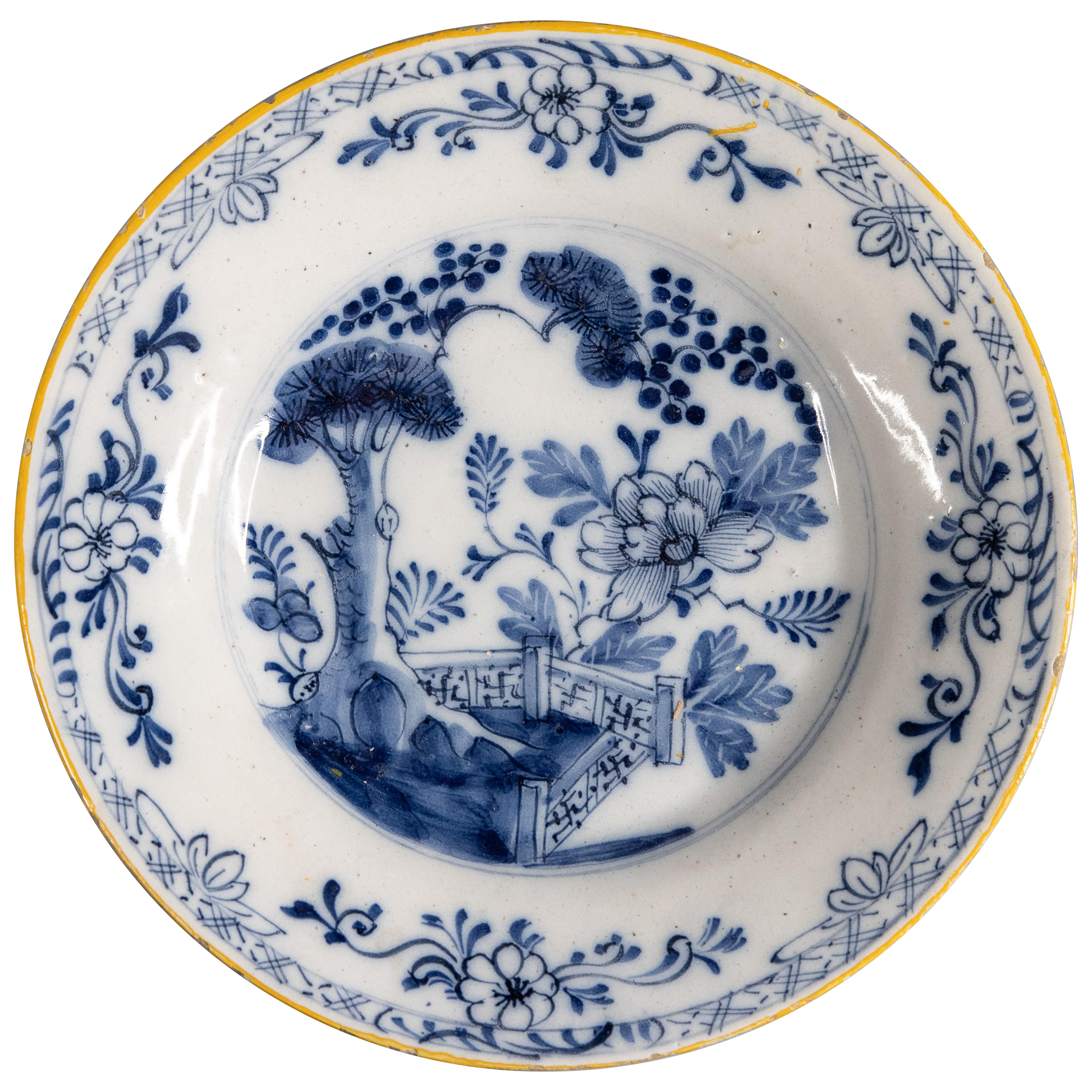 18th Century Dutch Delft Faience Chinoiserie Floral Plate