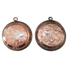 Antique Pair of English Georgian Copper Wall Hanging Sieves Colanders