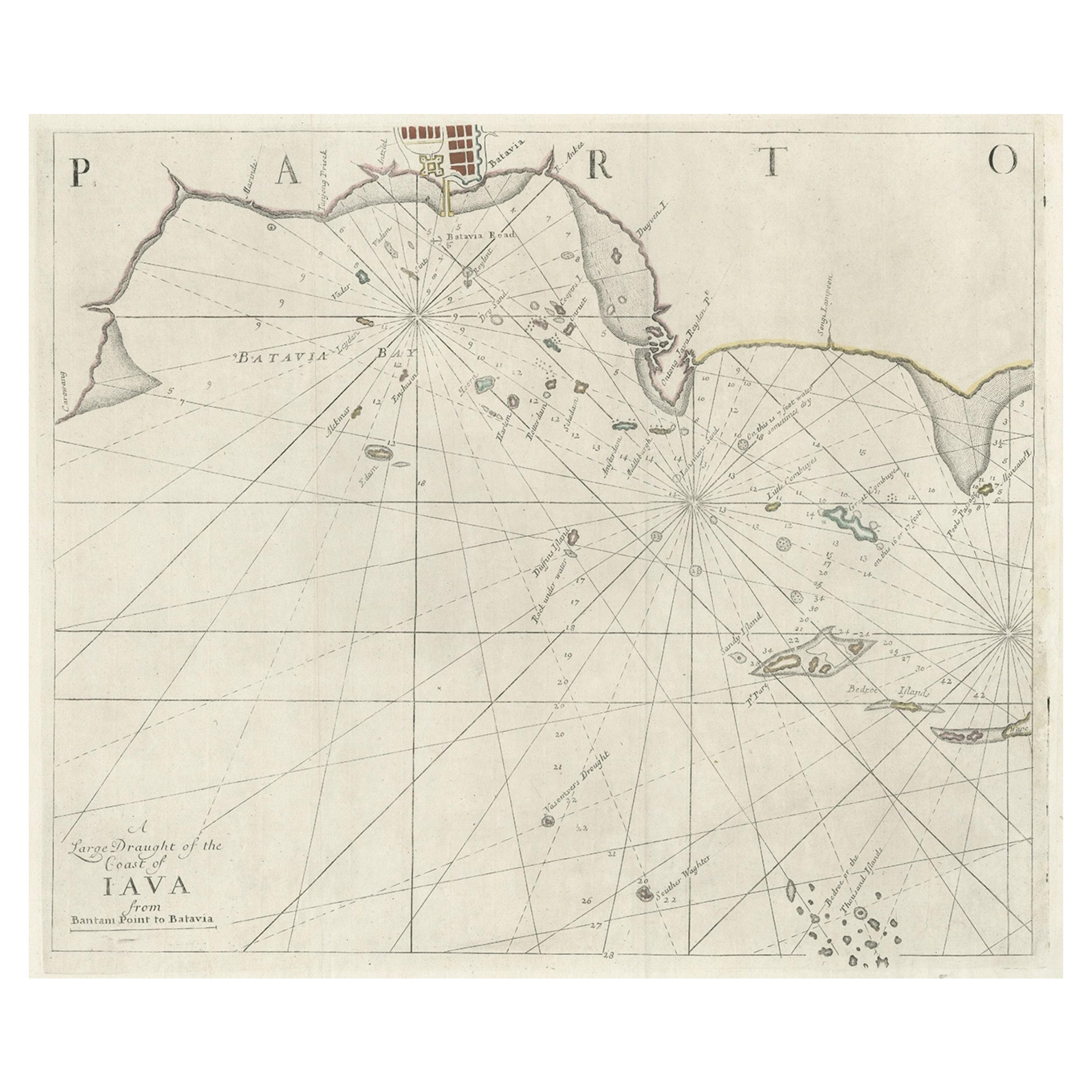 Two Antique Sea Charts of the Thousand Islands between Batavia and Bantam, c1734 For Sale