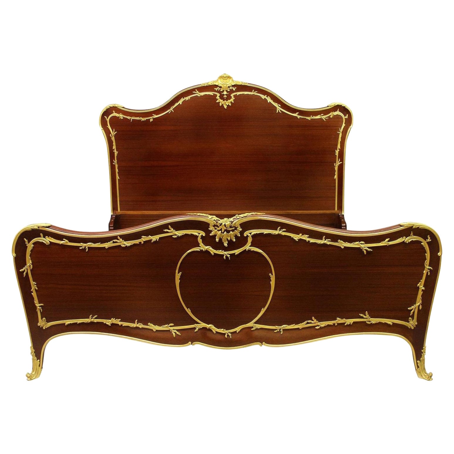 Early 20th Century Gilt BronzeMounted Mahogany King Size Bed by