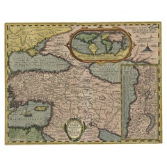 Rare carte ancienne du Moyen-Orient du Moyen-Orient, entourée d'un texte latin, 1624