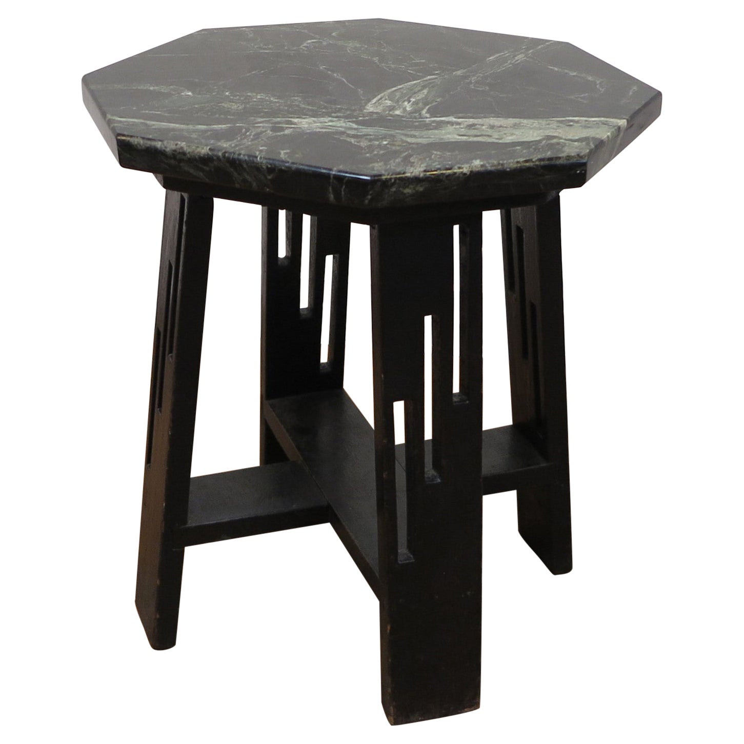 Arts & Crafts Mid Century Marble Toped Hexagon Side Table  For Sale