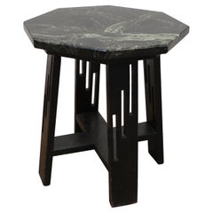 Retro Arts & Crafts Mid Century Marble Toped Hexagon Side Table 