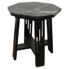 Arts & Crafts Mid Century Marble Toped Hexagon Side Table