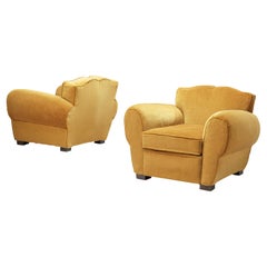 Large Art Deco Armchairs by Maurice Rinck in Yellow Velvet Upholstery
