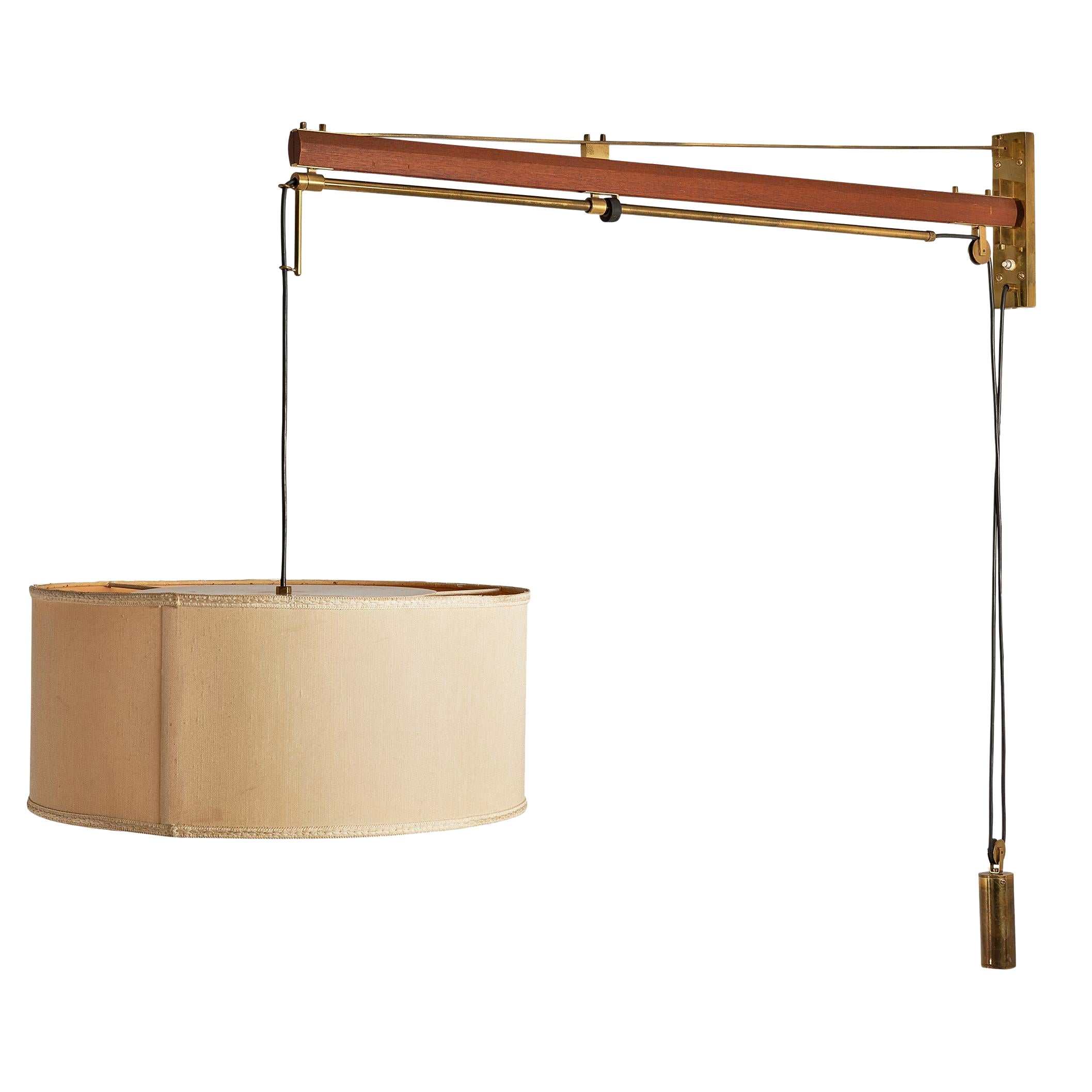 Tito Agnoli for O-Luce Wall Light in Teak and Brass For Sale