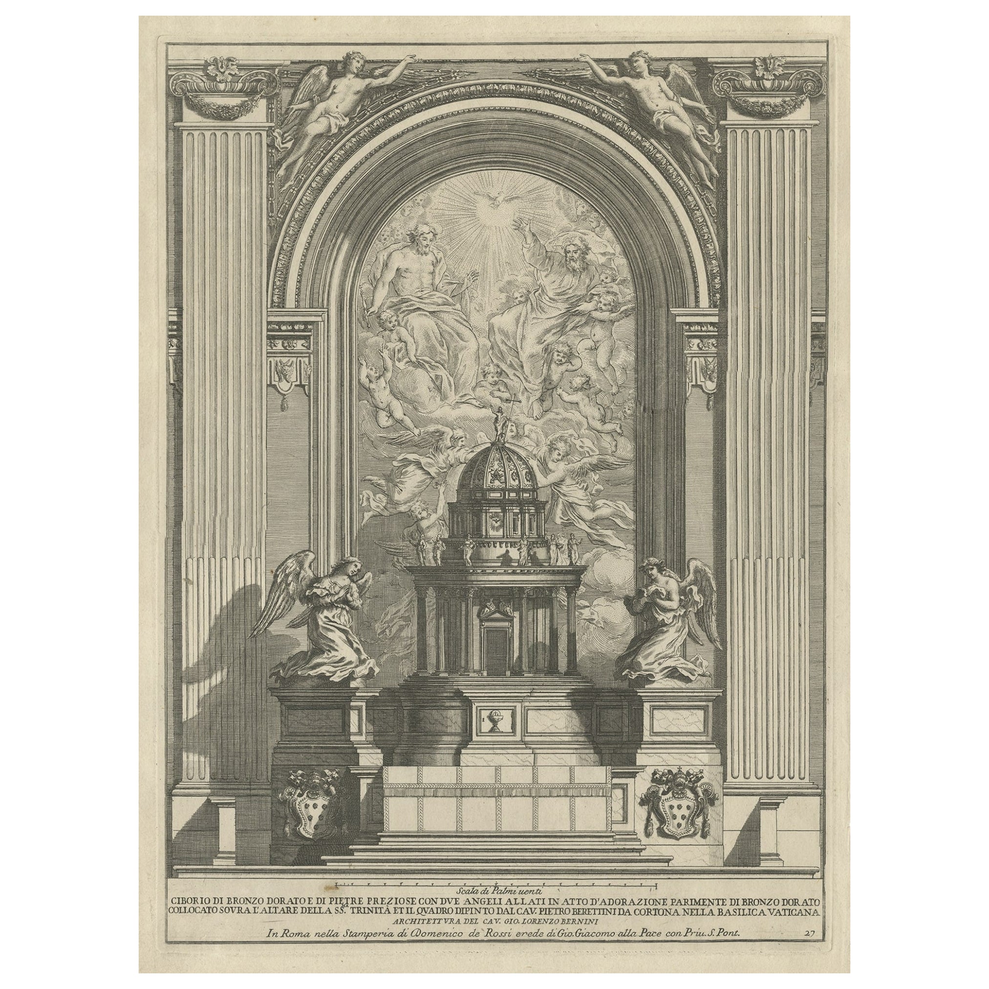 Old Print of the Papal Altar, Located in St. Peter's Basilica, the Vatican, 1710