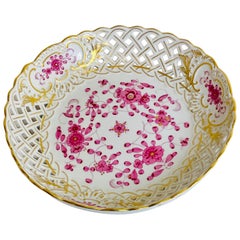 Meissen Purple Indian Round Reticulated Serving Bowl with Gold Accents