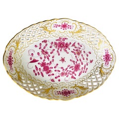Meissen Purple Indian Reticulated Oval Serving Bowl With Gold Accents