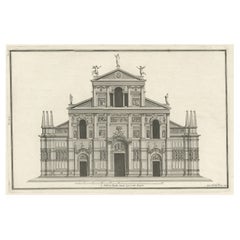 Old Print Showing the Facade of Basilica Di San Petronio in Bologna, Italy, 1783