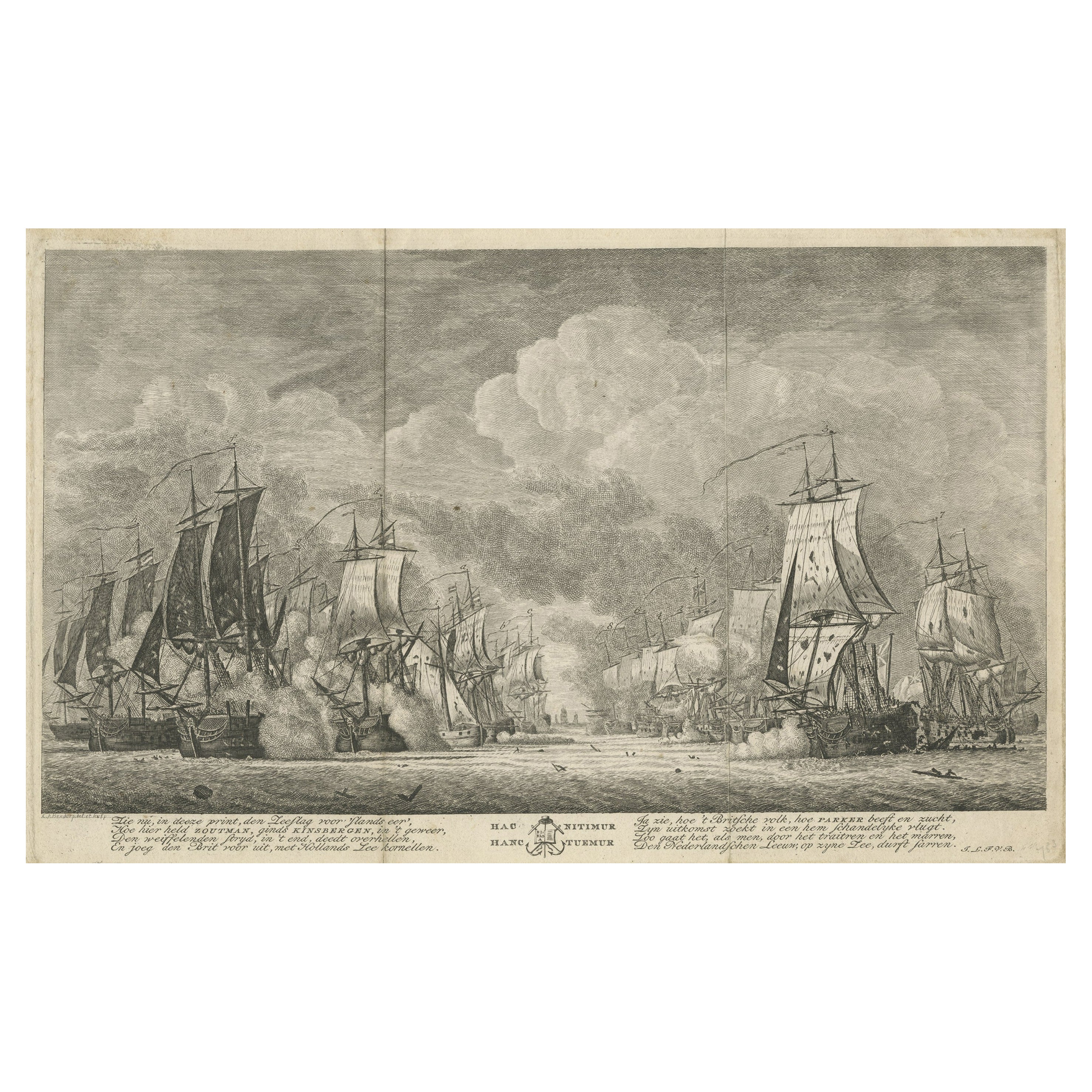 Old Print of the Battle of Dogger Bank During the Fourth Anglo-Dutch War, 1781