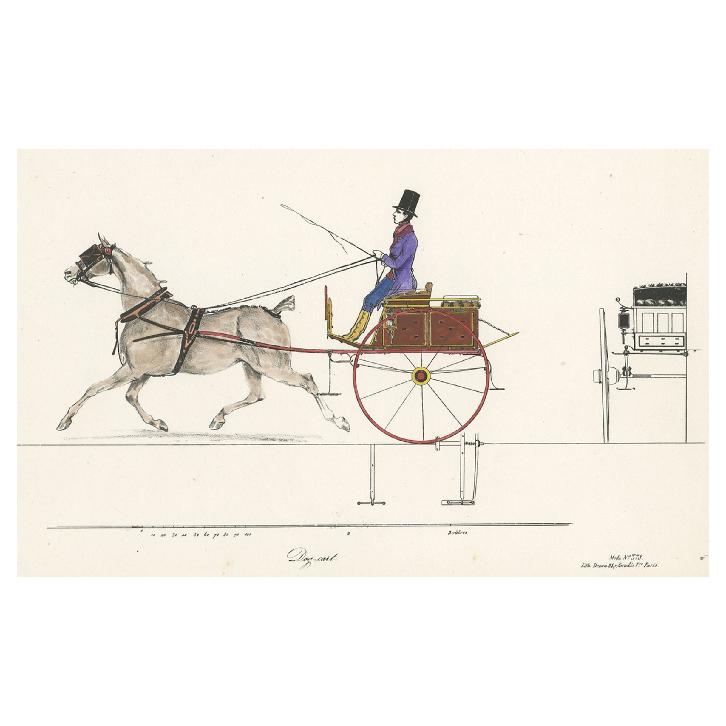 Antique Hand-Coloured Print of Horse and Carriage titled 'Dog-cart', ca.1830 For Sale