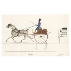 Ancienne estampe de cheval et de chariot colorée à la main intitulée « Dog-cart », vers 1830