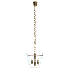 Retro 1950's Glass & Brass Lantern in Style of Fontana Arte