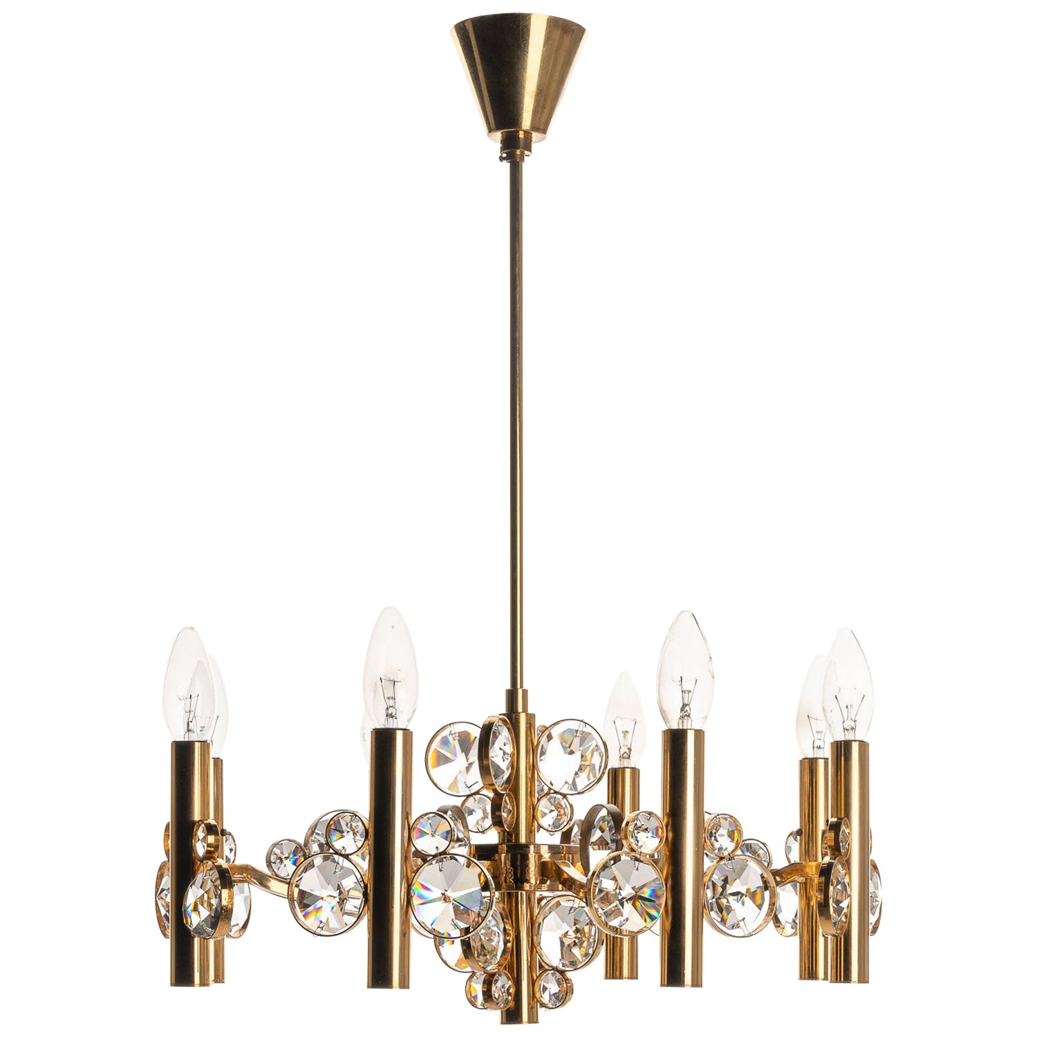 1970's Brass and Crystal Glass Bakalowits Style Chandelier