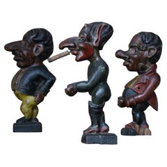 Trio of 19th Century French Folk Art Jeu de Massacre Fairground Figures Devil 