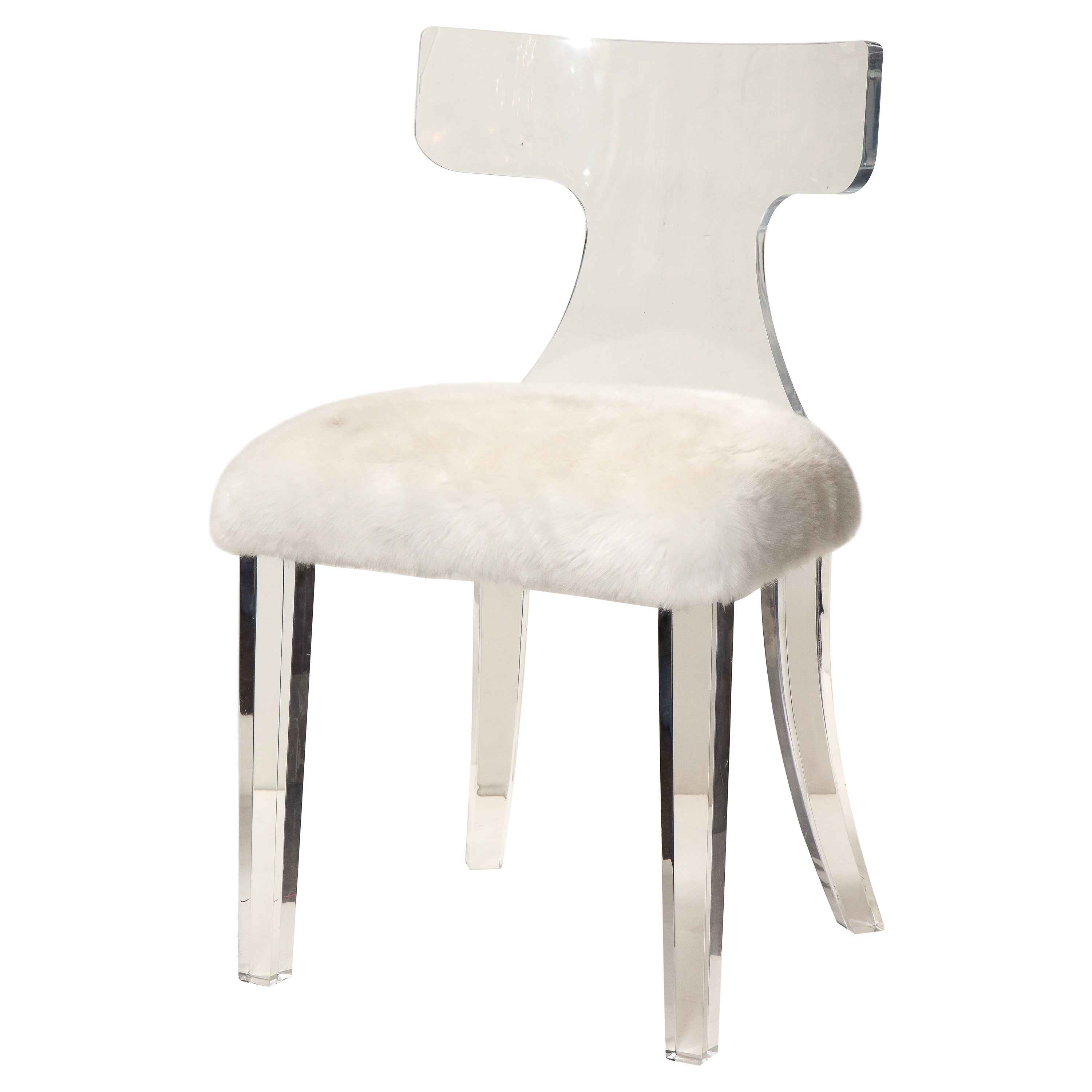 Lucite Curved Back Chair with White Shearling Fur