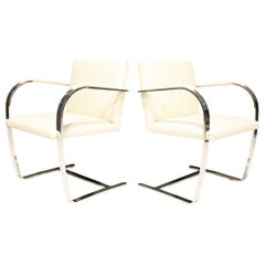 Mies Van Der Rohe Stainless Steel Brno Chairs by Knoll in Off-White Leather