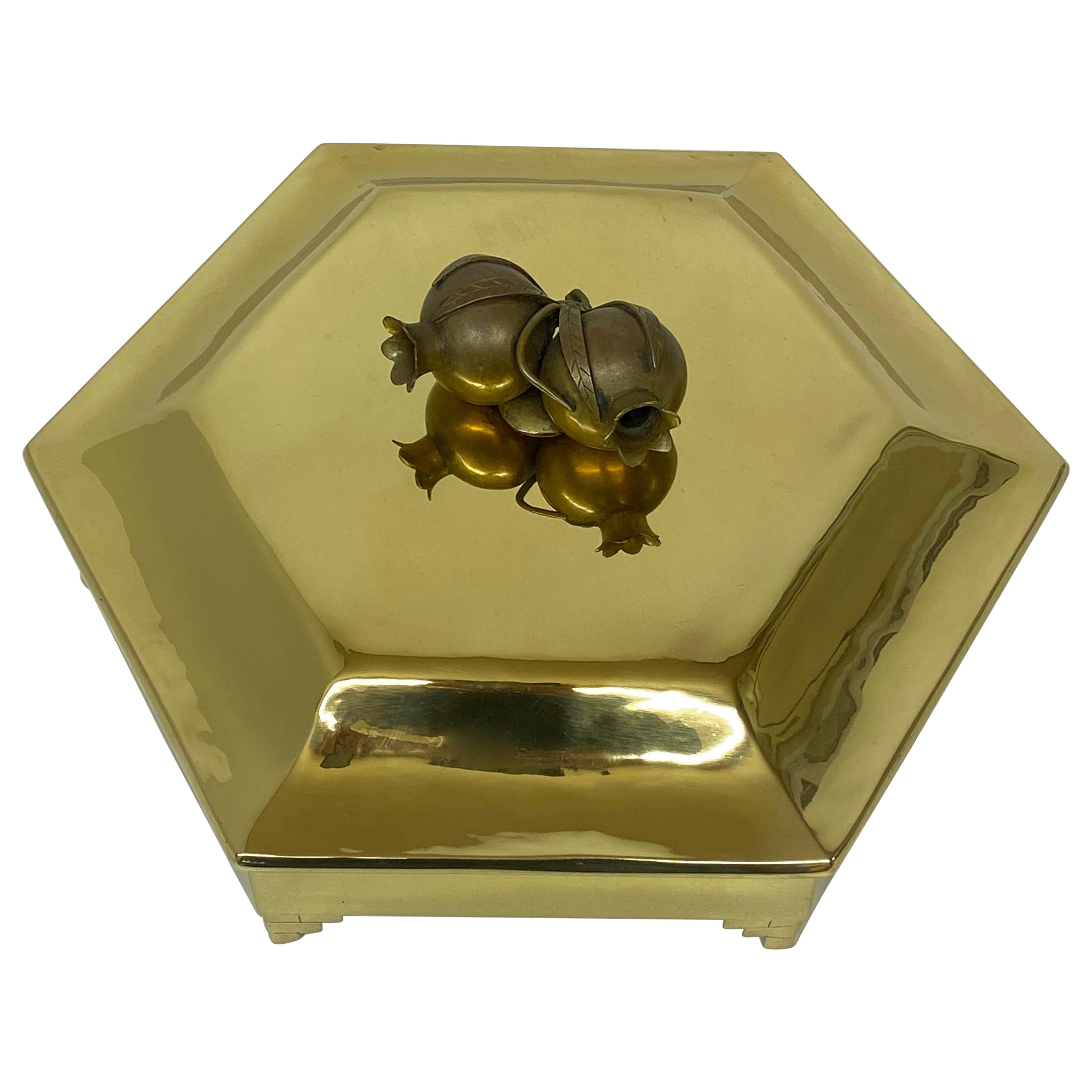 Brass Jewelry Box with Pomegranate Motif