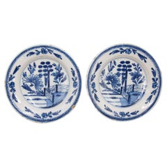 Pair of 18th Century Dutch Delft Faience Floral Plates