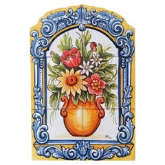 Colourful Flower Vase Tile Mural with Border in Pure Clay and Fine Ceramic