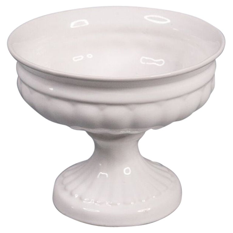 Mid-Century Delft White Porcelain Compote Pedestal Bowl Candy Dish