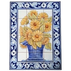 Sunflowers Tile Mural in Pure Clay and Fine Ceramic