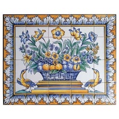 Colourful Fruit and Flower Basket Tile Mural in Pure Clay and Fine Ceramic