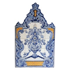 Blue Flower Vase Tile Mural in Pure Clay and Fine Ceramic